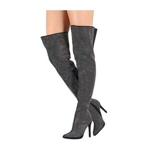 Anne Michelle Pledge Rhinestone Point‎ Toe Stiletto Heeled Boots Black 7.5